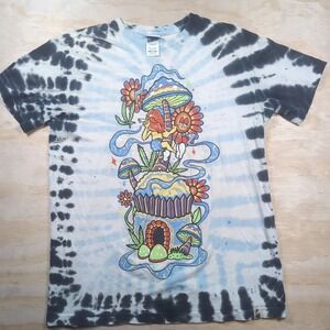 Your Highness Gnome Home Trippy 420 Black & Blue Tie-Dye T Shirt Mens Medium